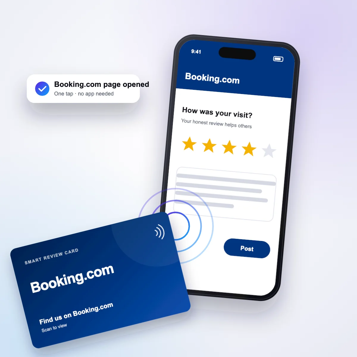Tapping the Booking.com card opens the Booking.com page
