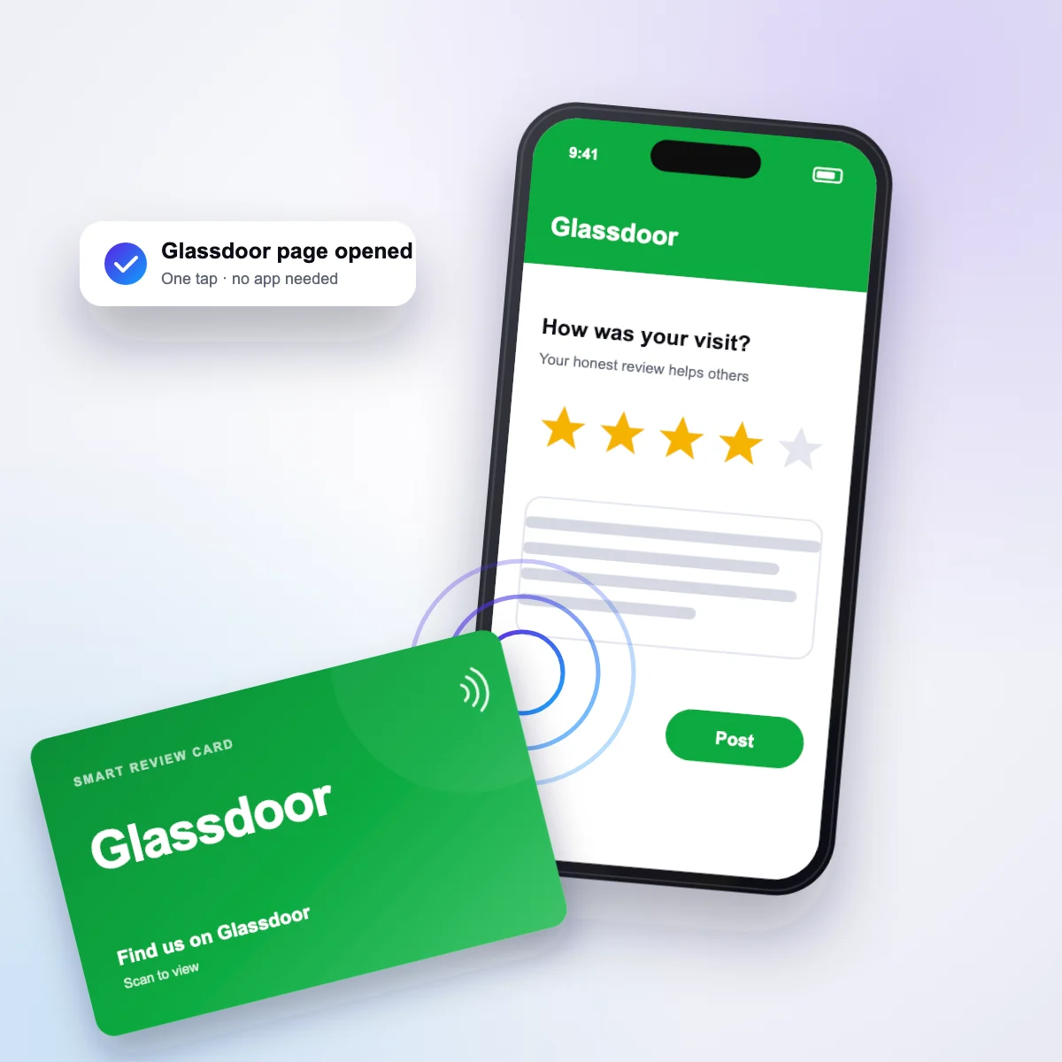 Tapping the Glassdoor card opens the Glassdoor page