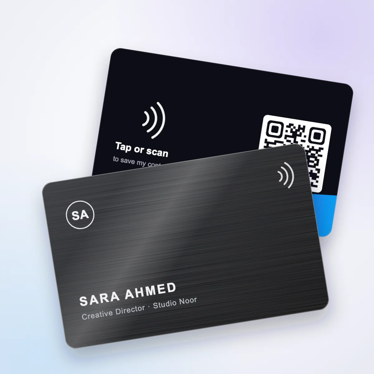 Black metal NFC visiting card, metal front and PVC back