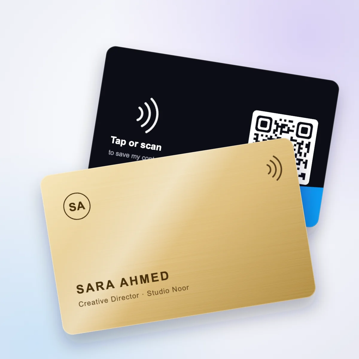 Gold metal NFC visiting card, metal front and PVC back