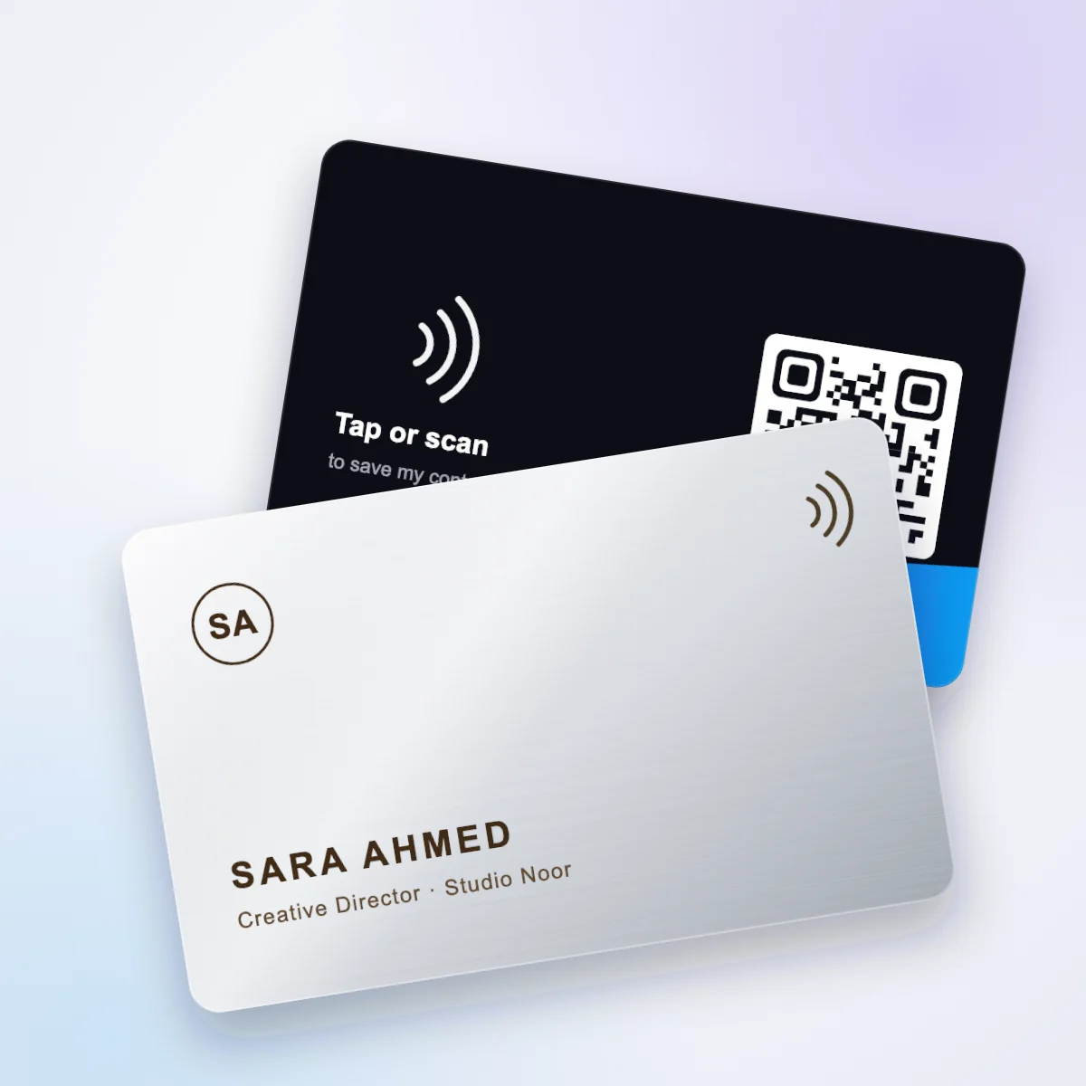Silver metal NFC visiting card, metal front and PVC back