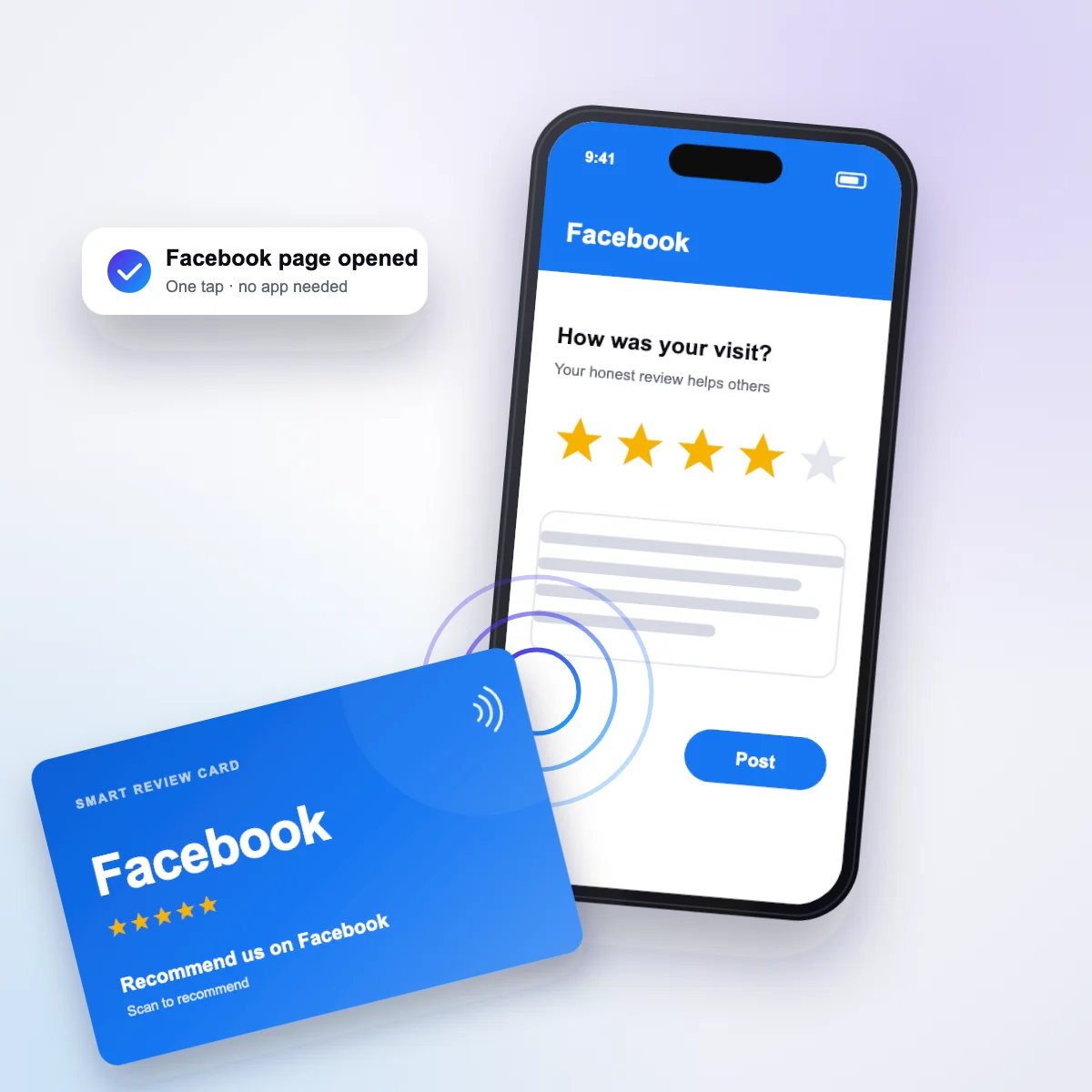 Tapping the Facebook card opens the Facebook page