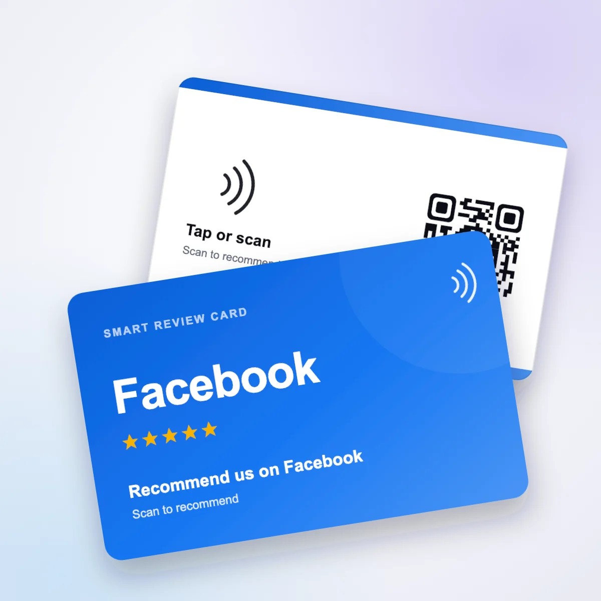 Facebook NFC review card, front and back