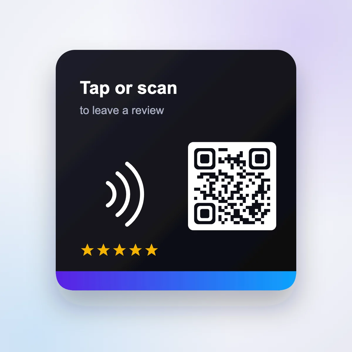 Square 100 x 100 mm NFC review desk plate with QR code