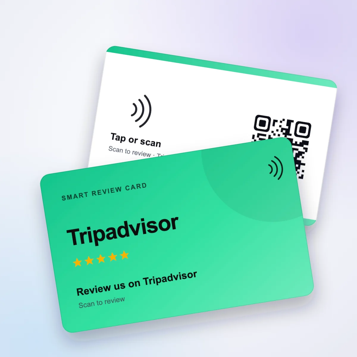 Tripadvisor NFC review card, front and back