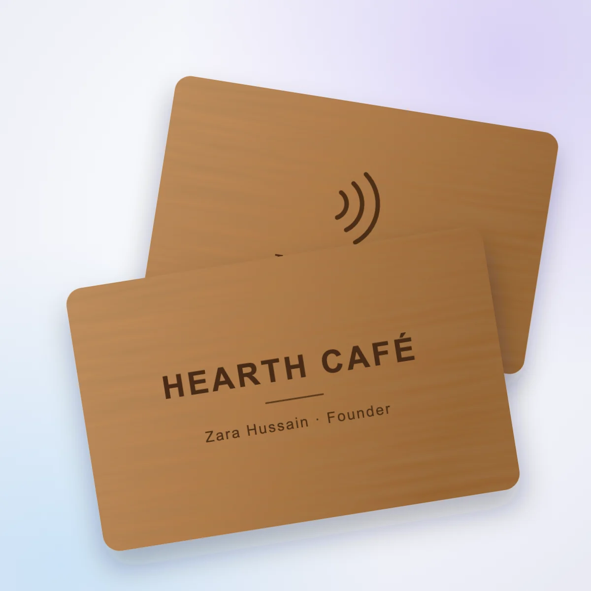 Natural wooden NFC visiting card printed in one colour, front and back