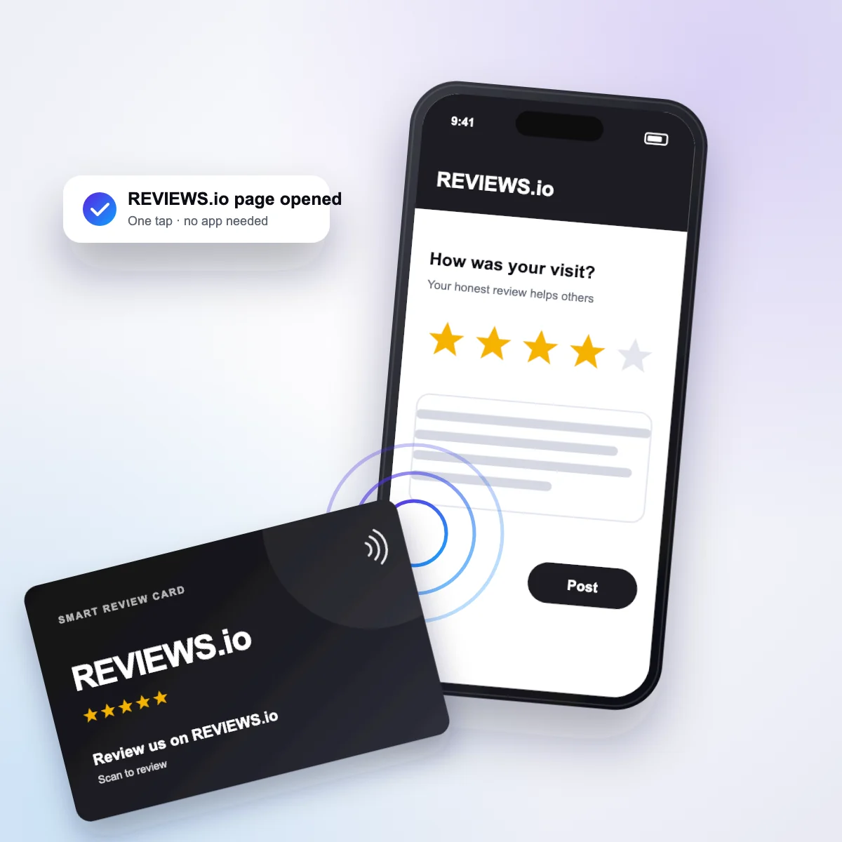 Tapping the REVIEWS.io card opens the REVIEWS.io page
