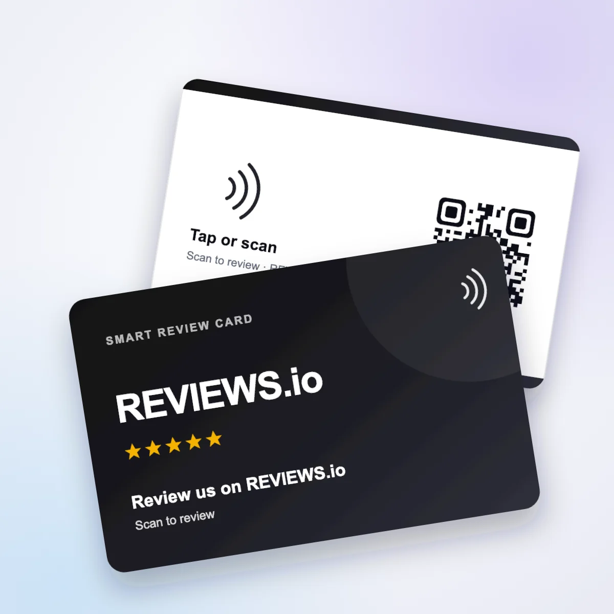 REVIEWS.io NFC review card, front and back