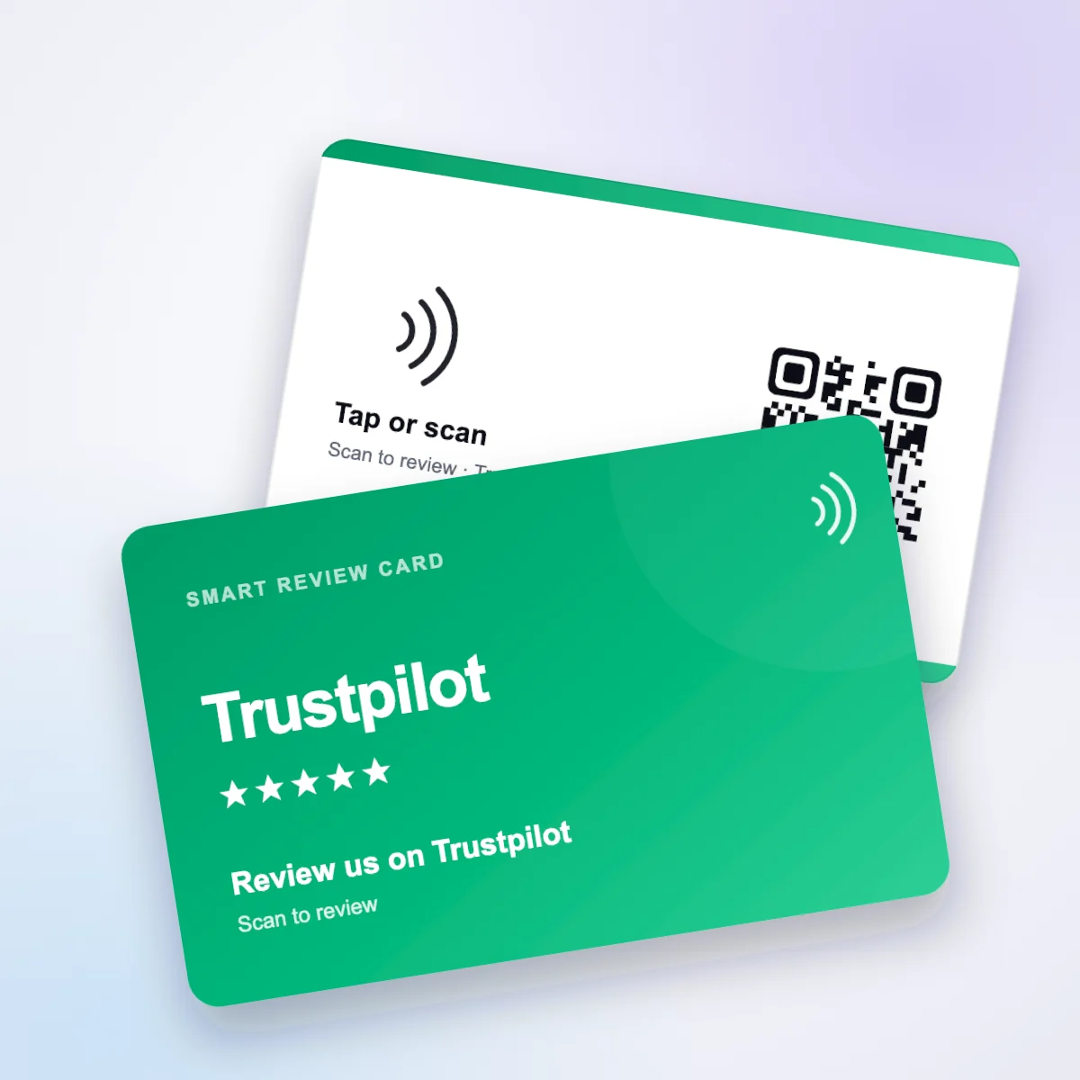 Trustpilot NFC review card, front and back