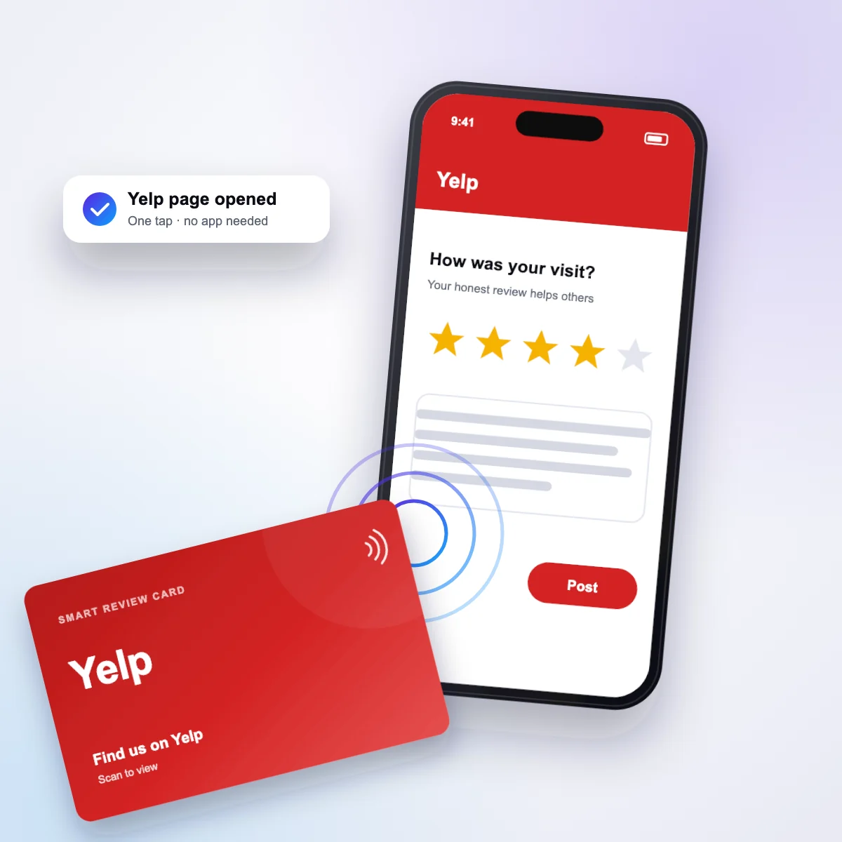 Tapping the Yelp card opens the Yelp page